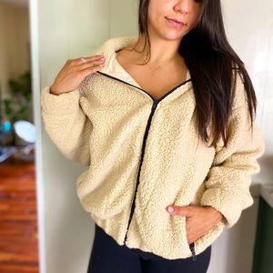 Aerie Cream Sherpa zip up hoodie
